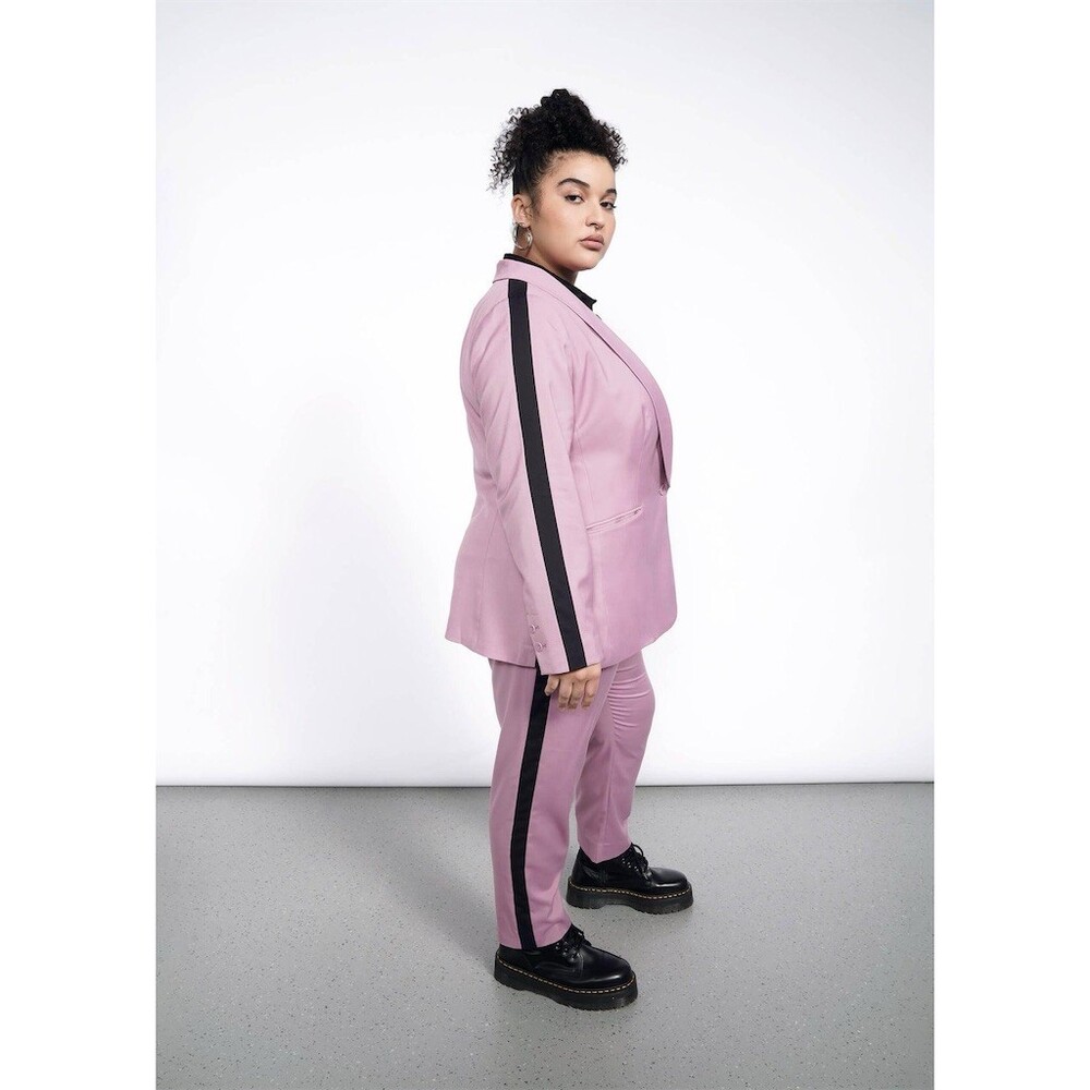 Wildfang Empower Tuxedo Style Blazer Women’s Mauve with Black Stripe